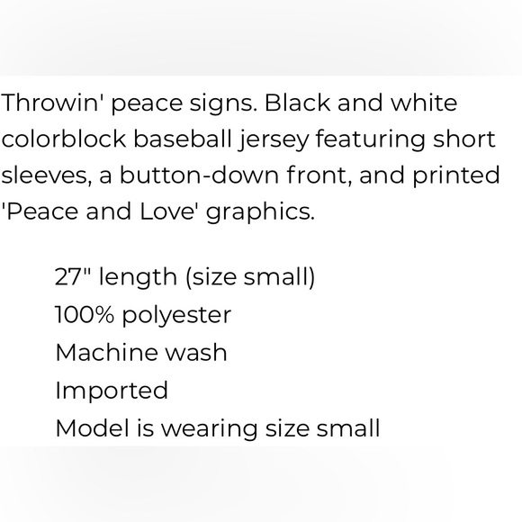 New “Peace & Love” DFBK Baseball Jersey - Picture 5 of 6